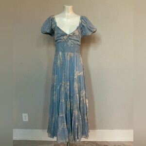 Free People Sundrenched Blue Floral Printed Smocked Maxi Dress
